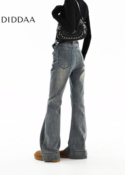 Blue High-Waisted Bootcut Jeans for Retro Babes - Women’s Jeans
