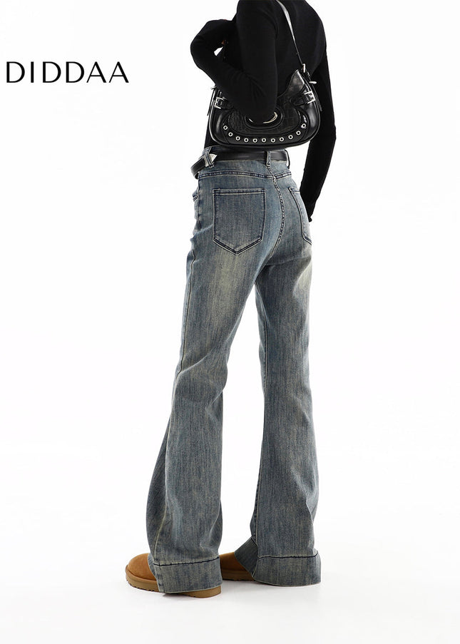 Blue High-Waisted Bootcut Jeans for Retro Babes - Women’s Jeans