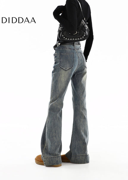 Blue High-Waisted Bootcut Jeans for Retro Babes - Women’s Jeans