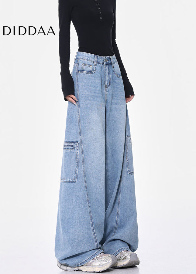 Blue High-Waisted Cargo Wide-Leg Jeans for Women - Women’s Jeans