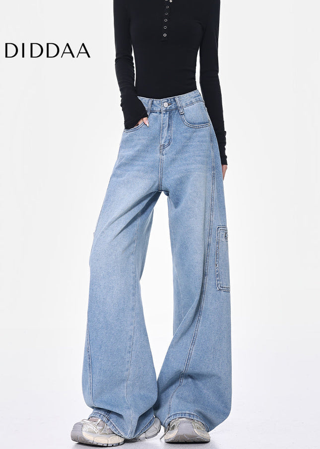 Blue High-Waisted Cargo Wide-Leg Jeans for Women - Women’s Jeans