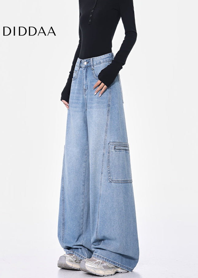 Blue High-Waisted Cargo Wide-Leg Jeans for Women - Women’s Jeans