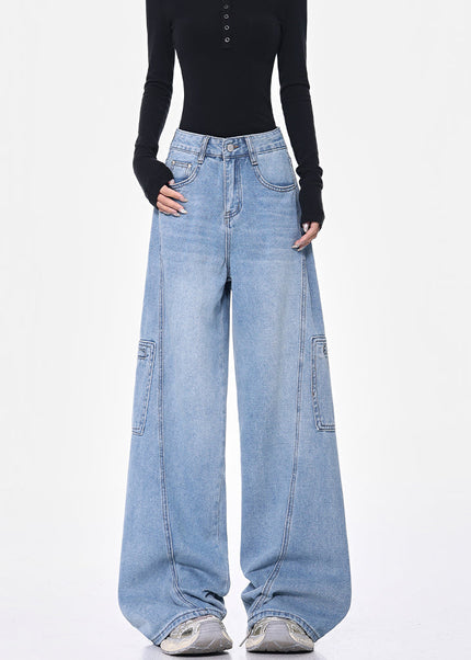 Blue High-Waisted Cargo Wide-Leg Jeans for Women - Women’s Jeans