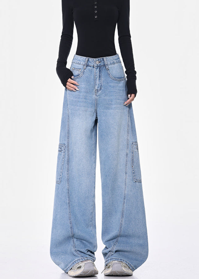 Blue High-Waisted Cargo Wide-Leg Jeans for Women - Women’s Jeans