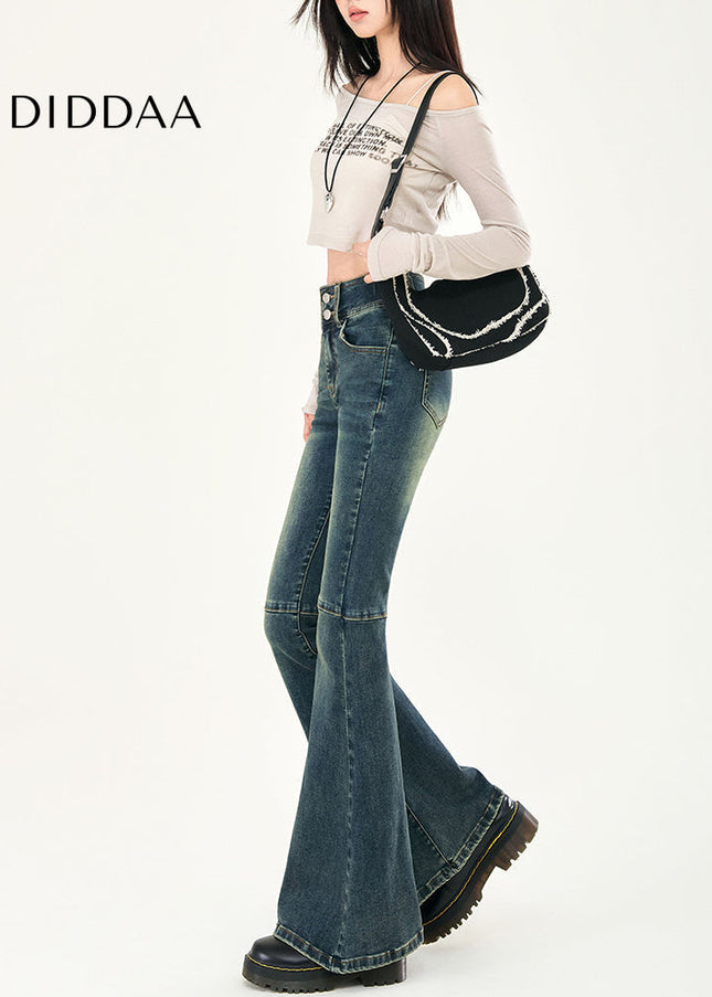 Blue High-Waisted Double-Button Bootcut Jeans - Women’s Jeans
