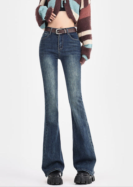 Blue High-Waisted Embroidered Retro Micro Flared Jeans - Women’s Jeans