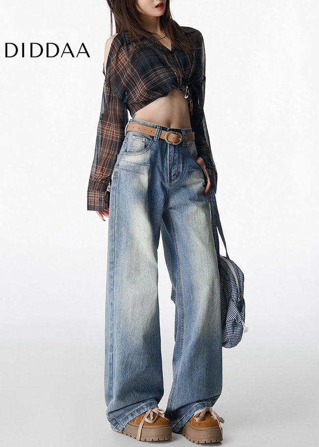 Blue High-Waisted Embroidered Wide-Leg Jeans Women’s - Women’s Jeans