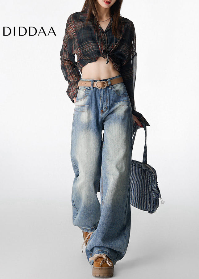 Blue High-Waisted Embroidered Wide-Leg Jeans Women’s - Women’s Jeans
