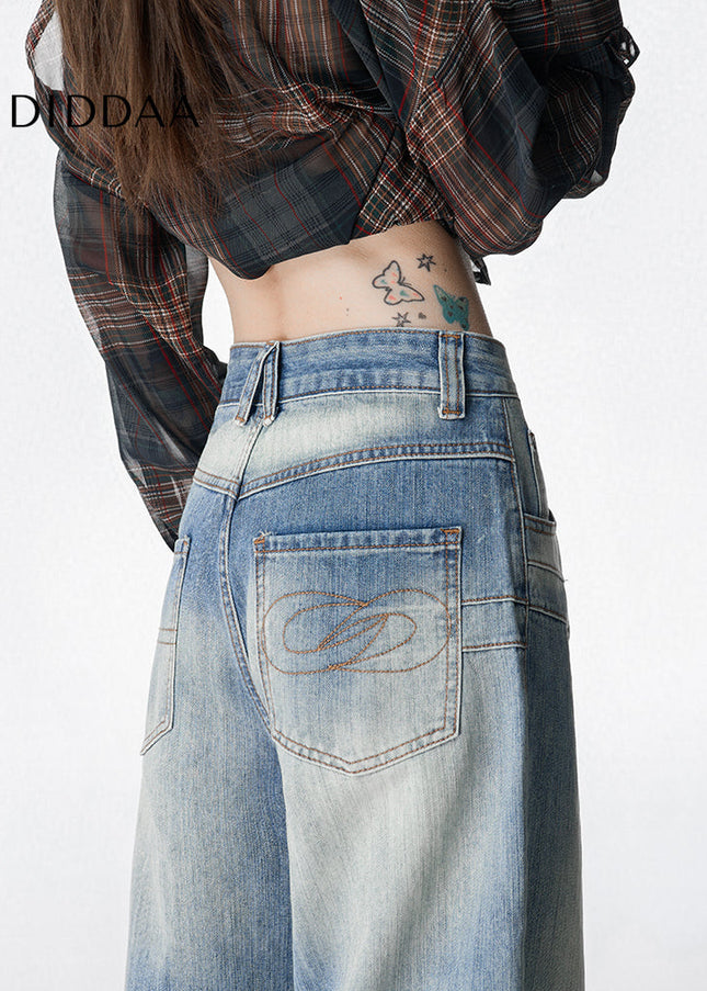 Blue High-Waisted Embroidered Wide-Leg Jeans Women’s - Women’s Jeans