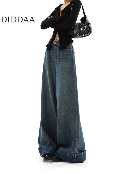 Blue High-Waisted Loose Fit Wide-Leg Jeans - Women’s Jeans