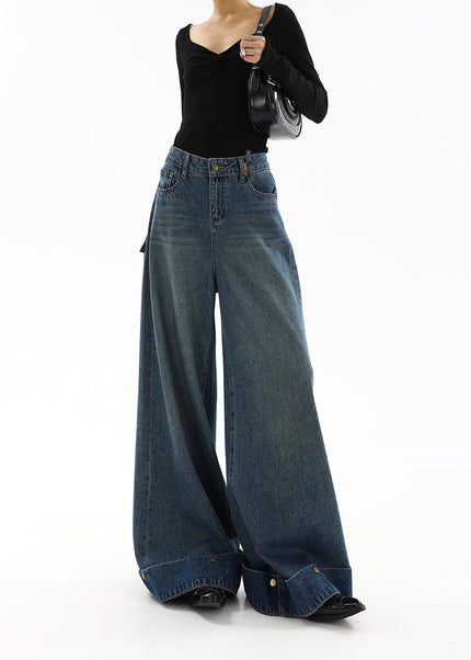 Blue High-Waisted Loose Fit Wide-Leg Jeans - Women’s Jeans