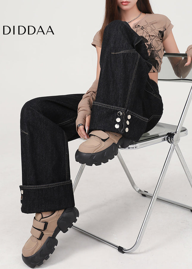 Blue High-Waisted Loose Hem Wide-Leg Pants - Women’s Jeans