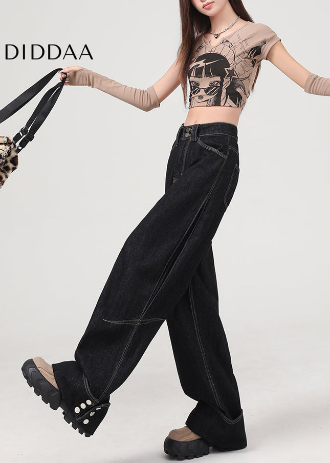 Blue High-Waisted Loose Hem Wide-Leg Pants - Women’s Jeans