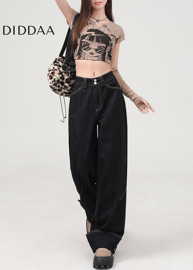 Blue High-Waisted Loose Hem Wide-Leg Pants - Women’s Jeans