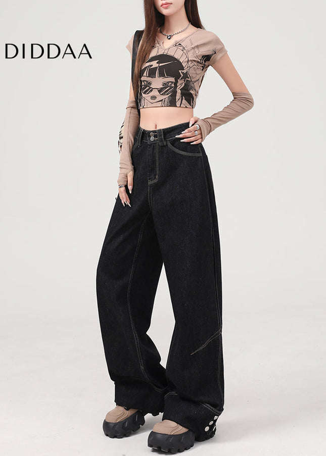 Blue High-Waisted Loose Hem Wide-Leg Pants - Women’s Jeans