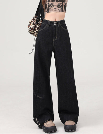 Blue High-Waisted Loose Hem Wide-Leg Pants - Women’s Jeans