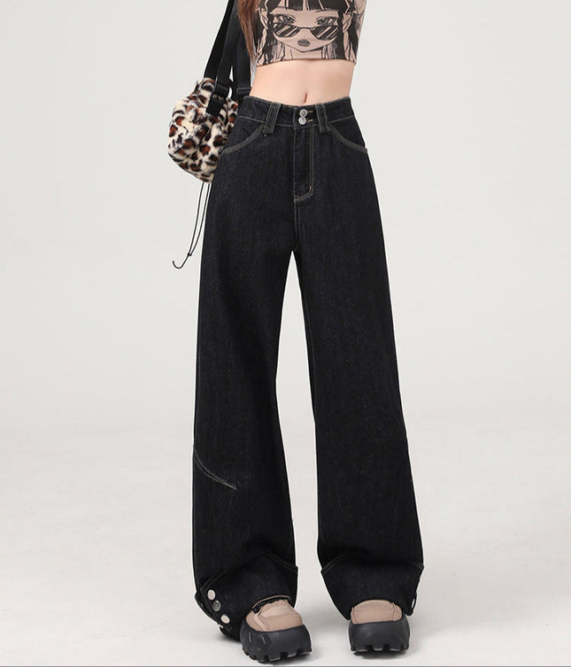 Blue High-Waisted Loose Hem Wide-Leg Pants - Women’s Jeans
