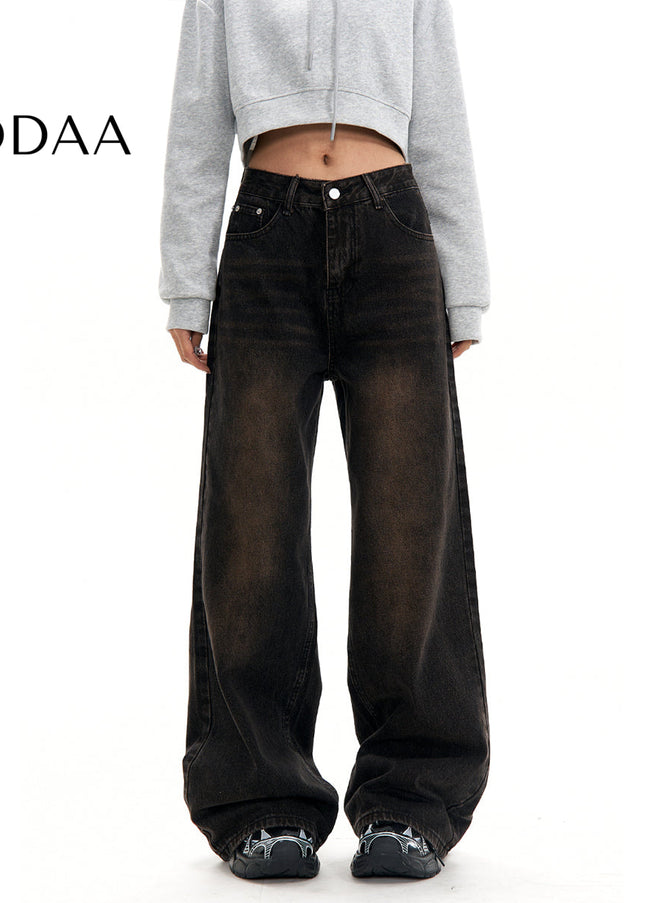 Blue High-Waisted Loose Straight-Leg Jeans for Women - XS / Brown - Women’s Jeans