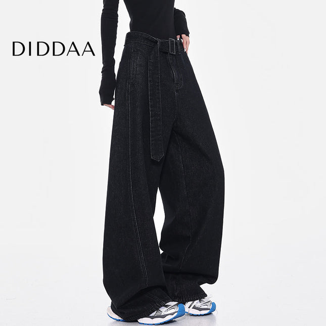 Blue High-Waisted Loose Wide-Leg Jeans Retro Design - S / Black - Women’s Jeans