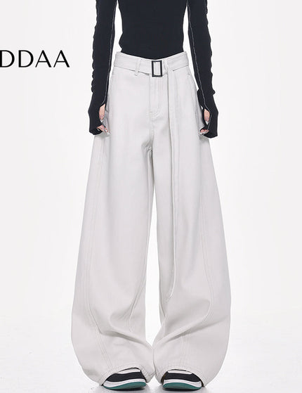 Blue High-Waisted Loose Wide-Leg Jeans Retro Design - S / White - Women’s Jeans