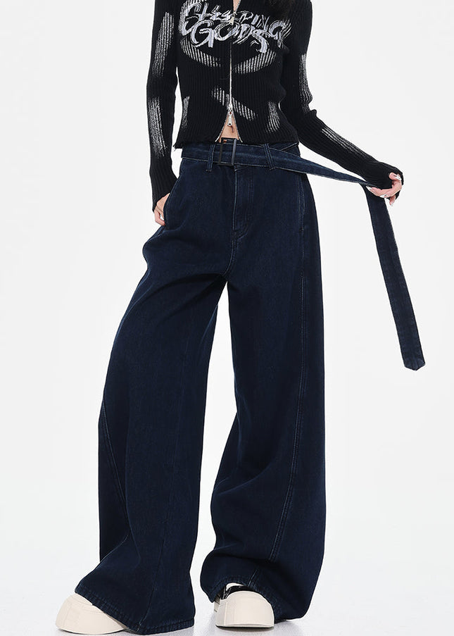 Blue High-Waisted Loose Wide-Leg Jeans Retro Design - Women’s Jeans