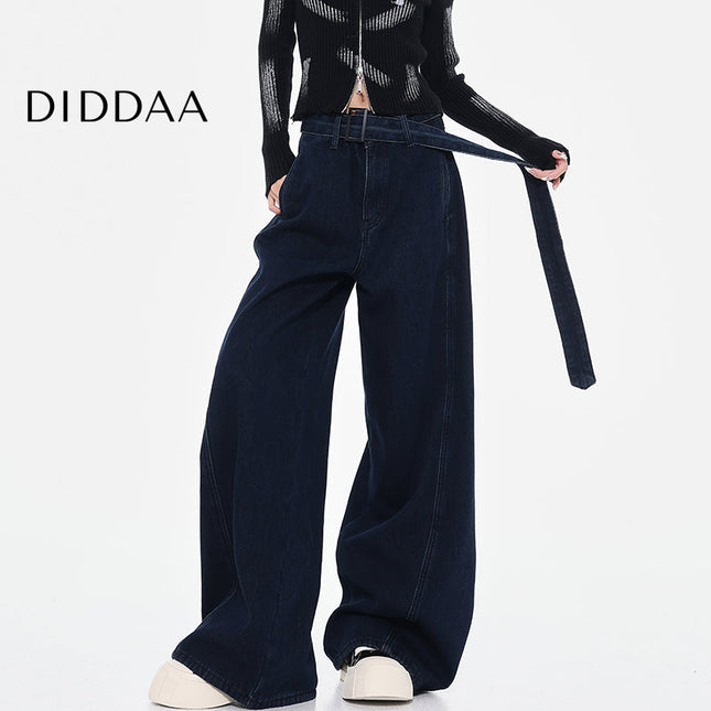 Blue High-Waisted Loose Wide-Leg Jeans Retro Design - Women’s Jeans
