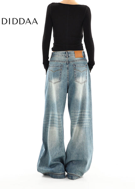 Blue High-Waisted Relaxed Wide-Leg Jeans - Women’s Jeans
