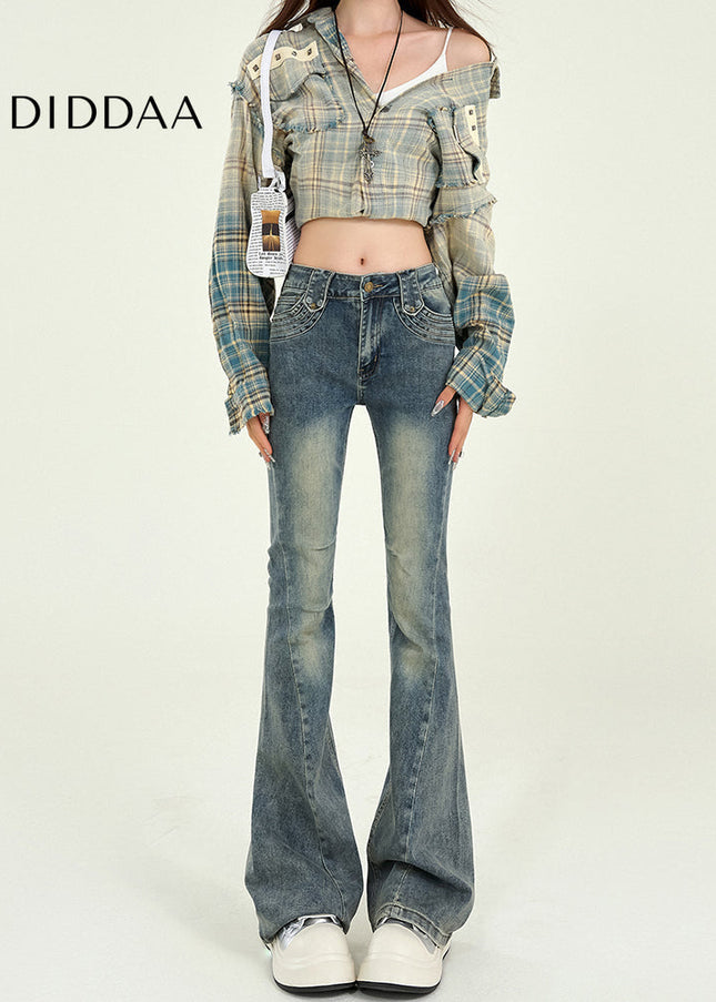 Blue High-Waisted Retro Bootcut Jeans for Women - Women’s Jeans