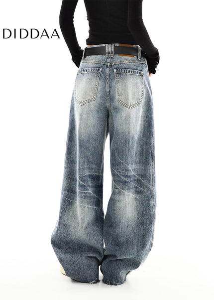 Blue High-Waisted Retro Scimitar Loose Leg Jeans - Women’s Jeans