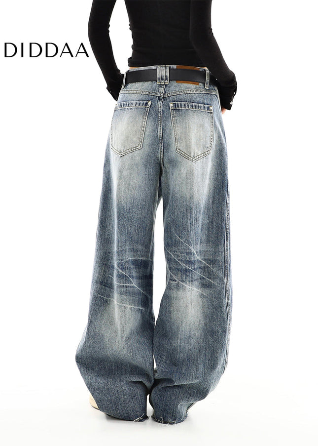 Blue High-Waisted Retro Scimitar Loose Leg Jeans - Women’s Jeans