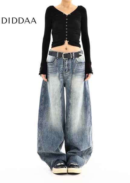 Blue High-Waisted Retro Scimitar Loose Leg Jeans - Women’s Jeans