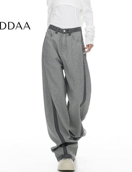Blue High-Waisted Wide-Leg Contrasting Stitch Jeans - S / Grey - Women’s Jeans