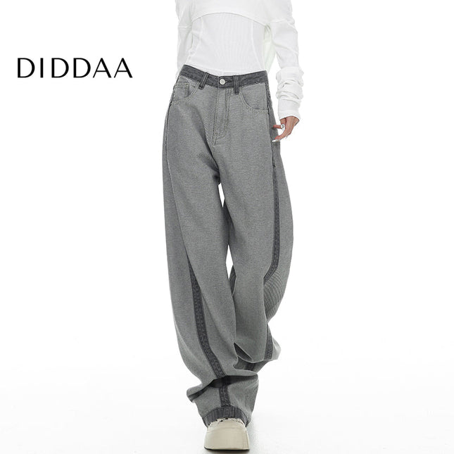 Blue High-Waisted Wide-Leg Contrasting Stitch Jeans - S / Grey - Women’s Jeans