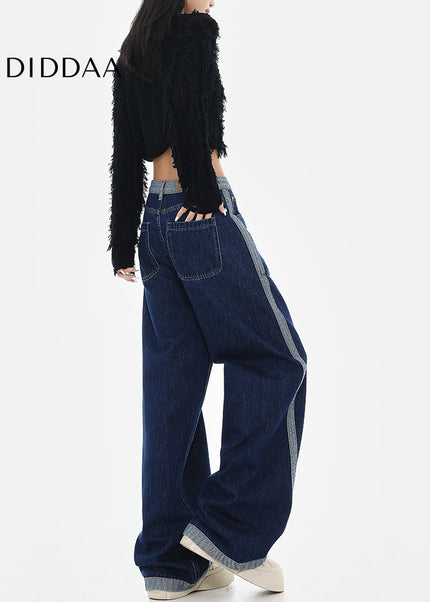 Blue High-Waisted Wide-Leg Contrasting Stitch Jeans - Women’s Jeans