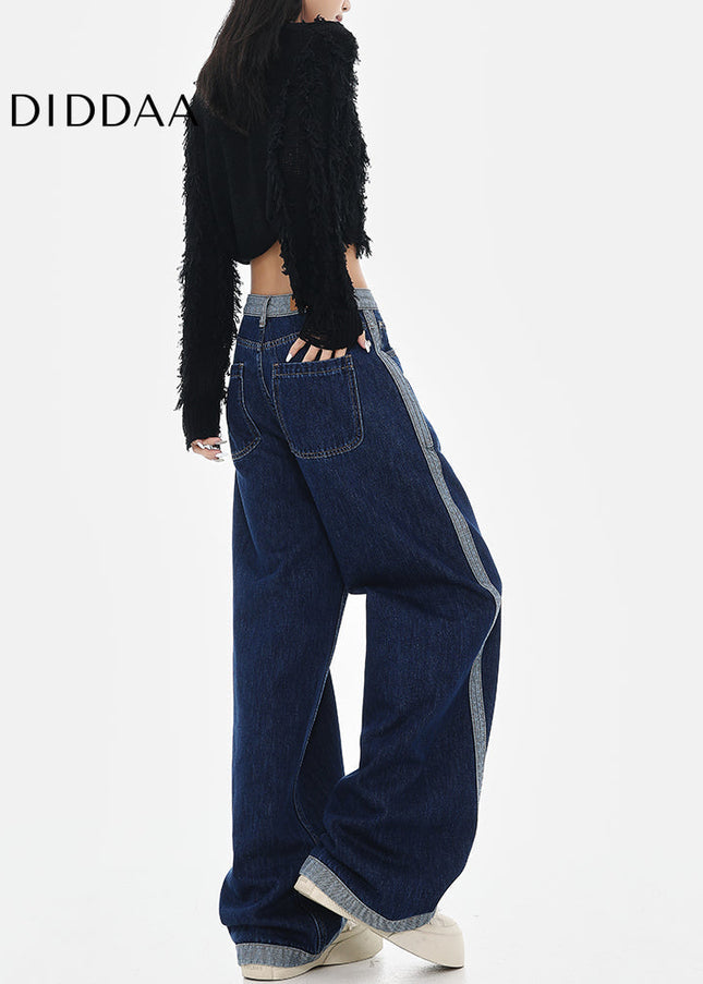 Blue High-Waisted Wide-Leg Contrasting Stitch Jeans - Women’s Jeans