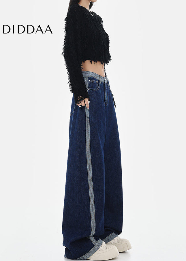 Blue High-Waisted Wide-Leg Contrasting Stitch Jeans - Women’s Jeans