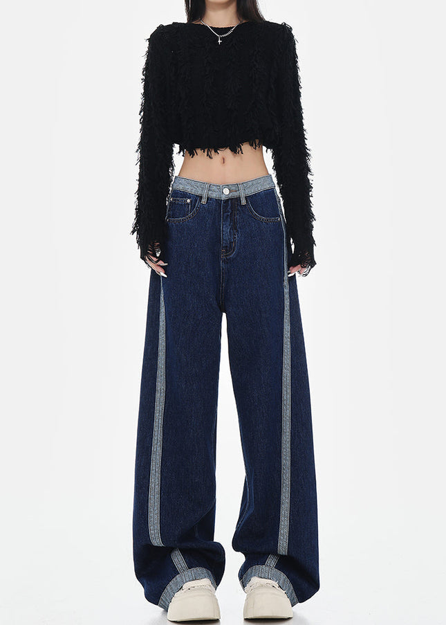 Blue High-Waisted Wide-Leg Contrasting Stitch Jeans - Women’s Jeans