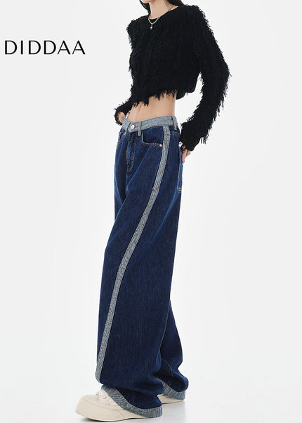 Blue High-Waisted Wide-Leg Contrasting Stitch Jeans - Women’s Jeans