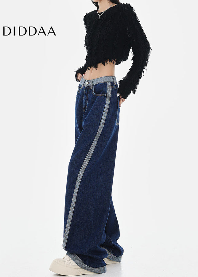 Blue High-Waisted Wide-Leg Contrasting Stitch Jeans - Women’s Jeans
