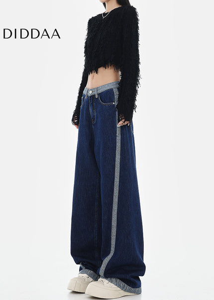 Blue High-Waisted Wide-Leg Contrasting Stitch Jeans - Women’s Jeans
