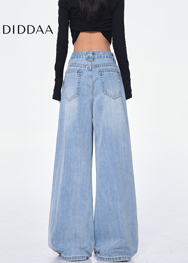 Blue High-Waisted Wide-Leg Jeans Women’s Retro Style - Women’s Jeans