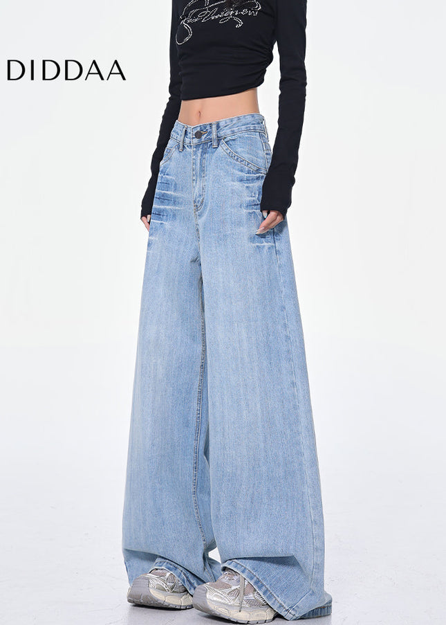 Blue High-Waisted Wide-Leg Jeans Women’s Retro Style - Women’s Jeans