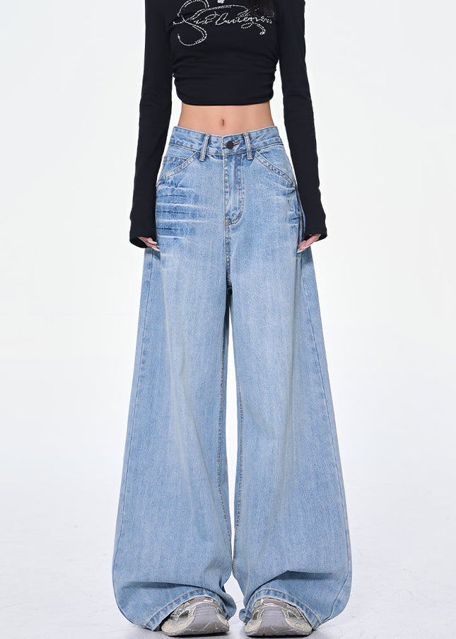 Blue High-Waisted Wide-Leg Jeans Women’s Retro Style - Women’s Jeans