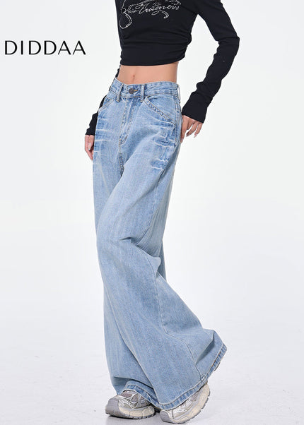 Blue High-Waisted Wide-Leg Jeans Women’s Retro Style - Women’s Jeans