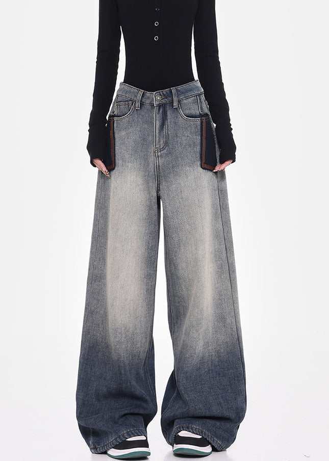Blue High-Waisted Wide-Leg Mop Jeans Women’s Design - Women’s Jeans