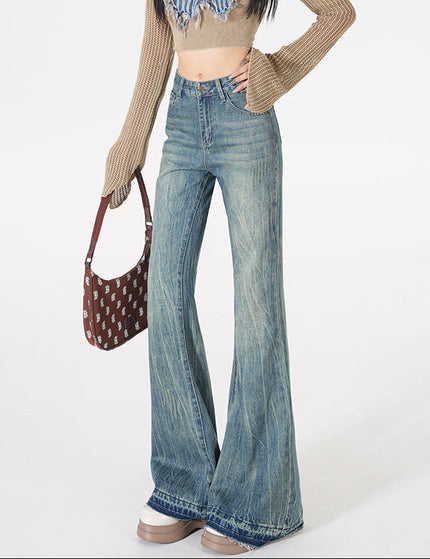 Blue Horseshoe Raw Crack Design Slim Bootcut Jeans - Women’s Jeans