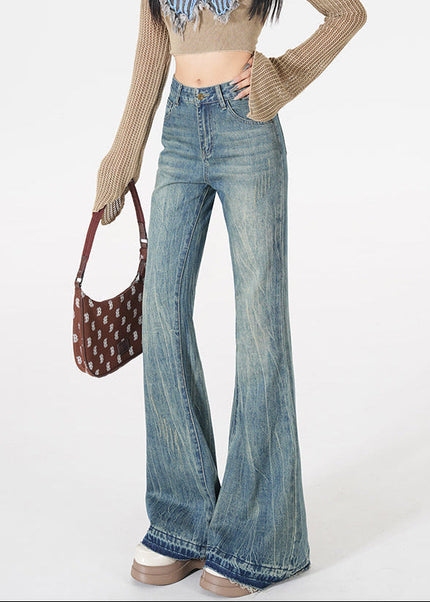 Blue Horseshoe Raw Crack Design Slim Bootcut Jeans - Women’s Jeans