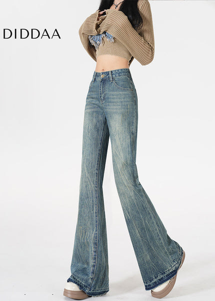 Blue Horseshoe Raw Crack Design Slim Bootcut Jeans - Women’s Jeans