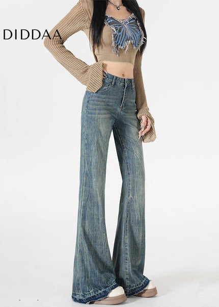 Blue Horseshoe Raw Crack Design Slim Bootcut Jeans - Women’s Jeans