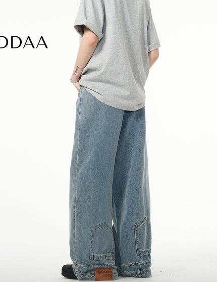 Blue Inverted Design Wide Leg Jeans - XS / Mid Blue - Men’s Jeans